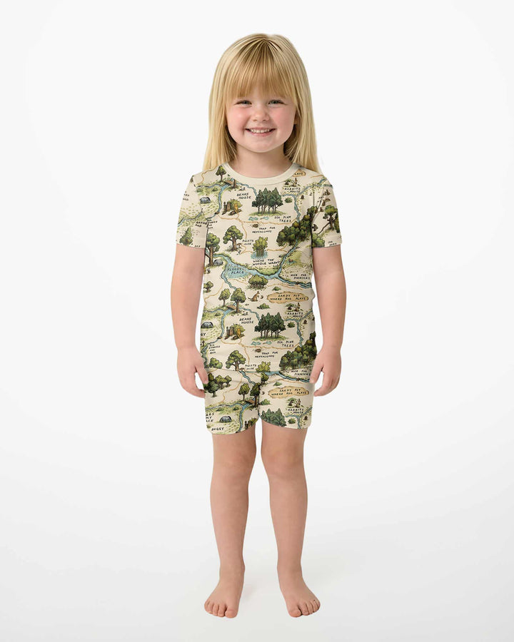 Classic Bear Maps Bamboo Two Piece Short Sleeve Shorts Pajama Set