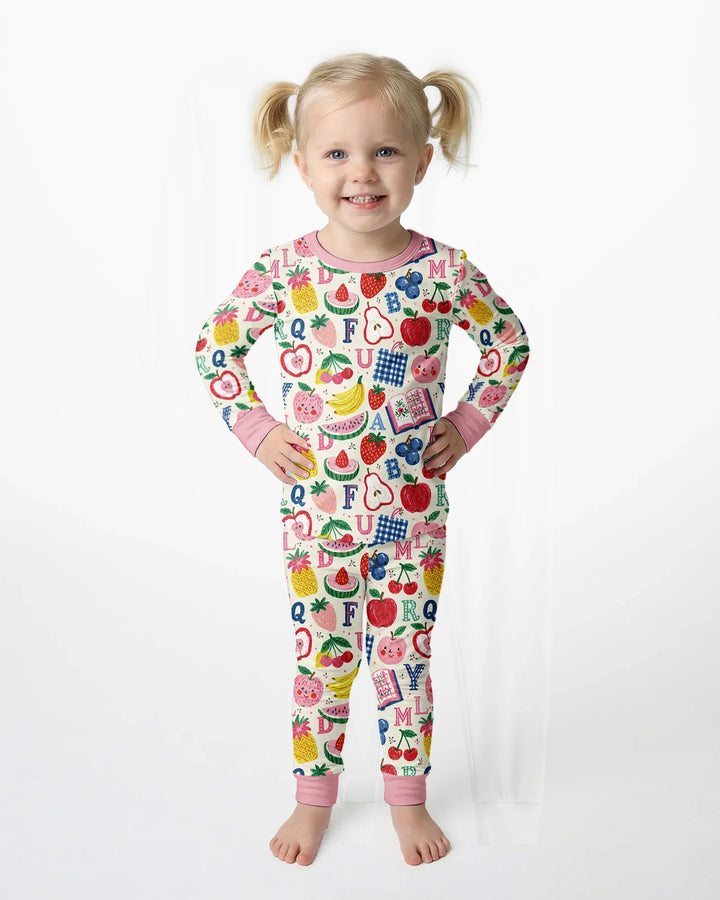 Back To School Fruit Alphabet Bamboo Two Piece Long Sleeve Pajama Set