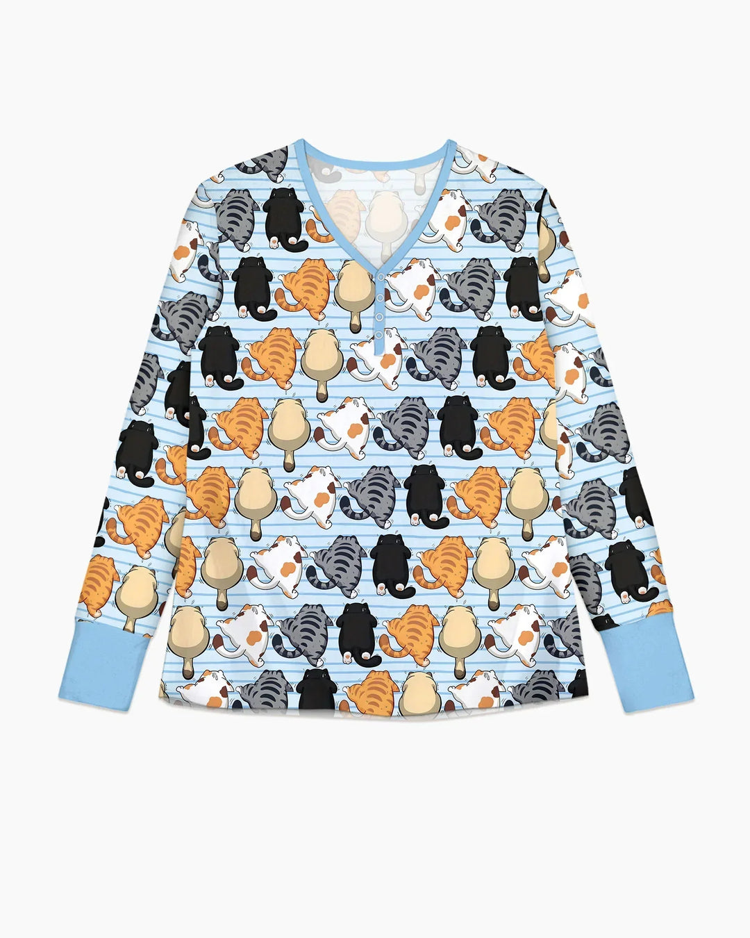 Lustige Katzenhintern-Club-Familien-Pyjama-Set aus Bambus für Damen