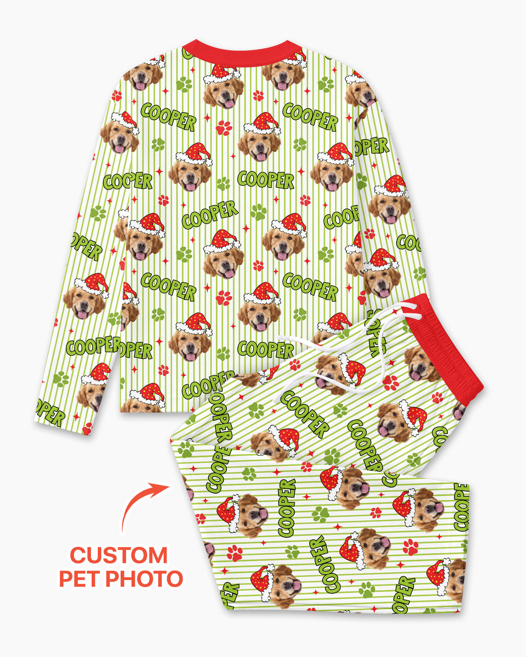 Personalized Pink Santa Dog Bamboo Men's Pajama Set