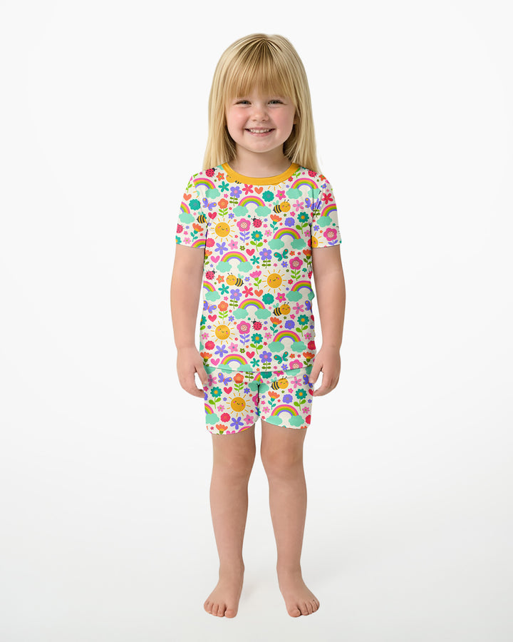 Sommer-Sonnenschein Bambus Zweiteiler Kurzarm Shorts Pyjama-Set
