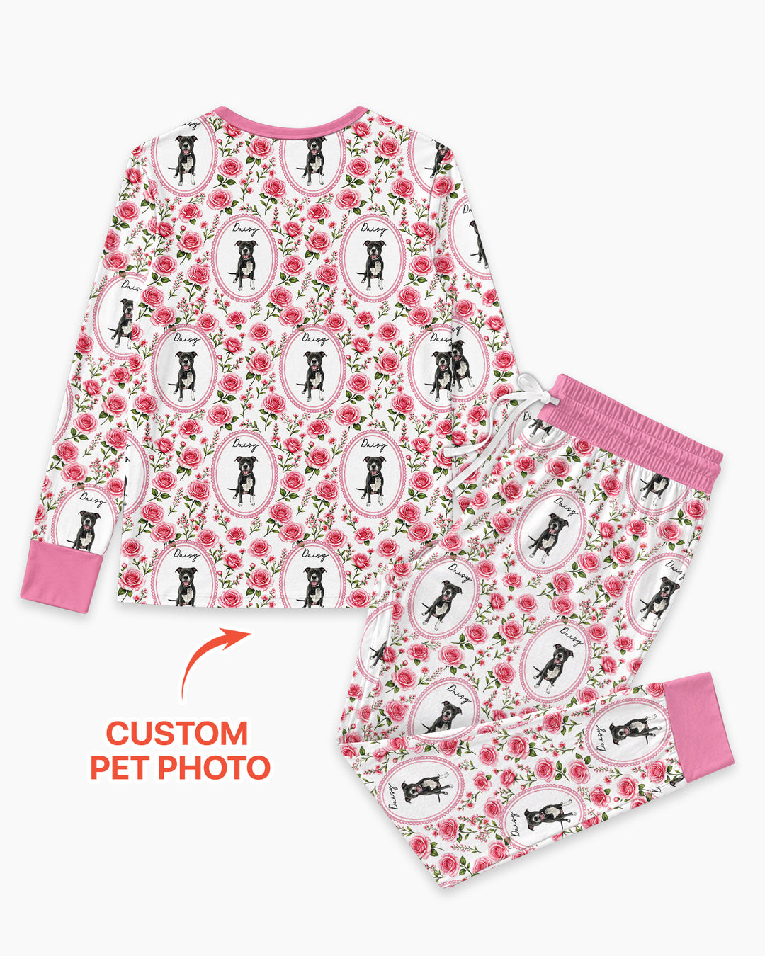 Custom Pet Photo Flower Garden Bamboo Women Pajama Set