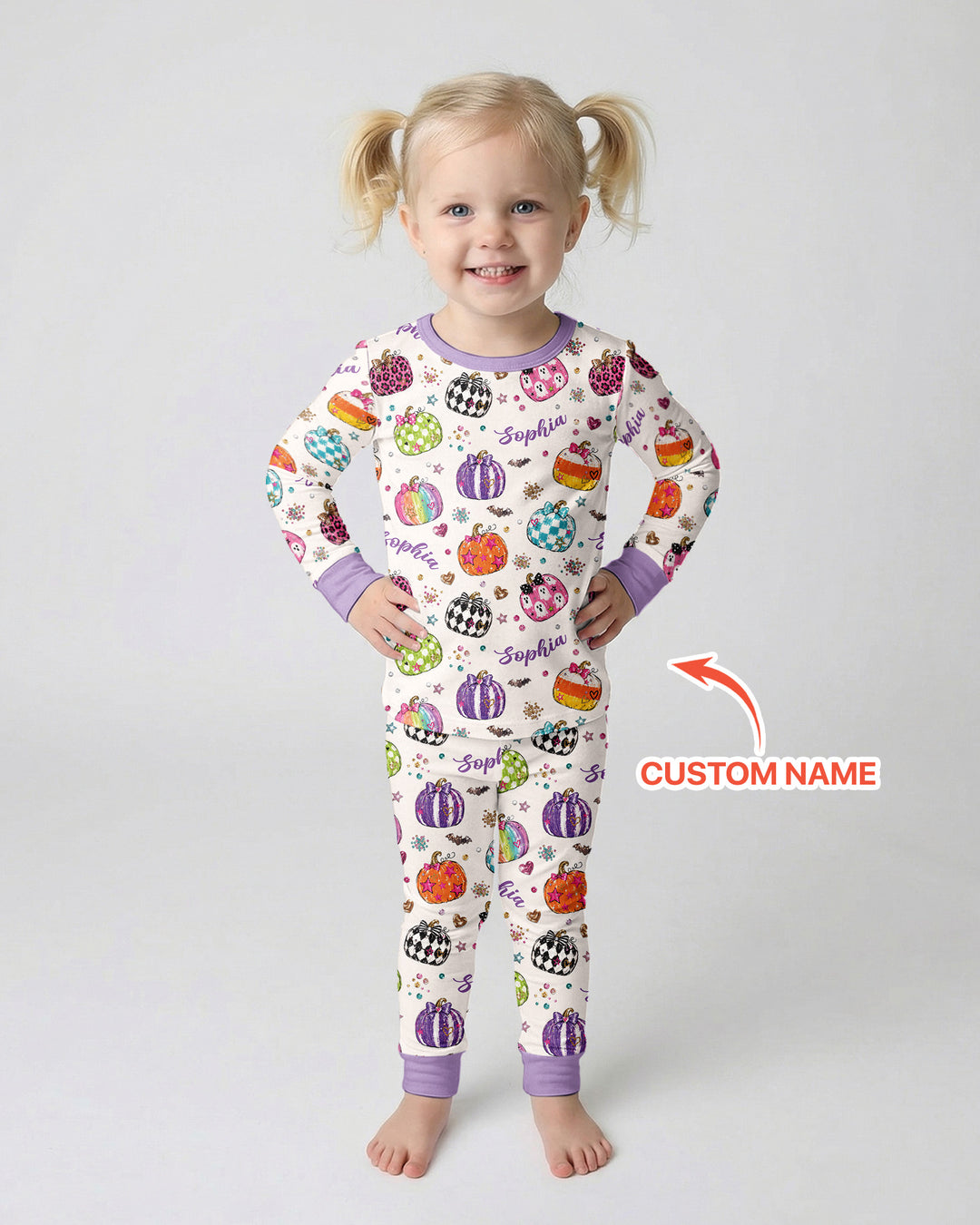 Custom Name Twinkle Pumpkin Bamboo Two Piece Long Sleeve Pajama Set