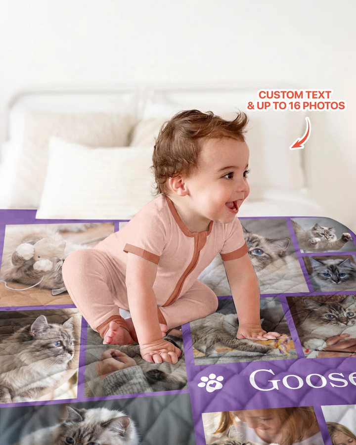 Custom Pet Photo Collage Bamboo Quilt Blanket