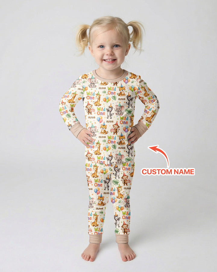 Custom Name 1st Birthday Wild One Bamboo Two Piece Long Sleeve Pajama Set