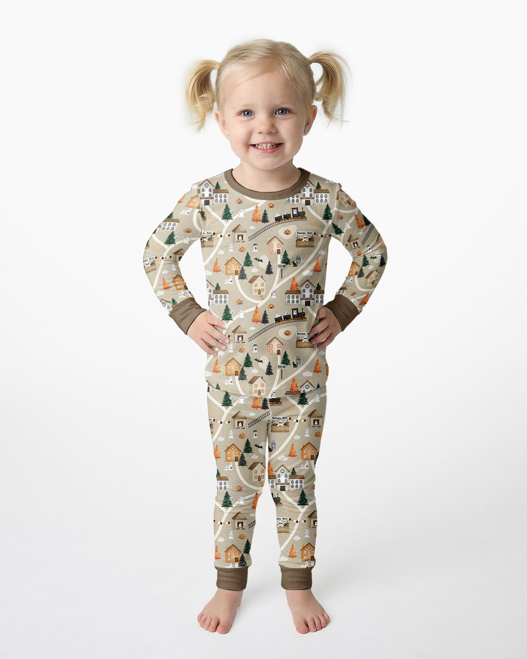Haunted Halloween Town Map Bamboo Two Piece Long Sleeve Pajama Set