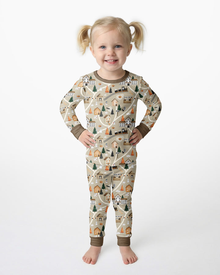 Haunted Halloween Town Map Bamboo Two Piece Long Sleeve Pajama Set
