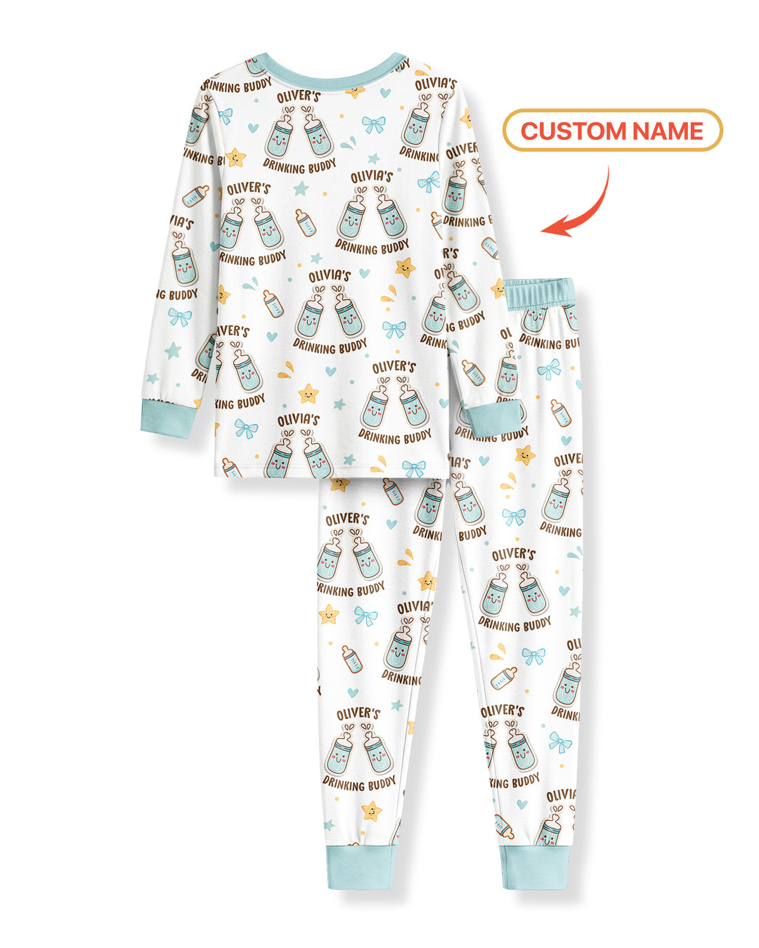 Custom Name Twin Drinking Buddies Bamboo Two Piece Long Sleeve Pajama Set