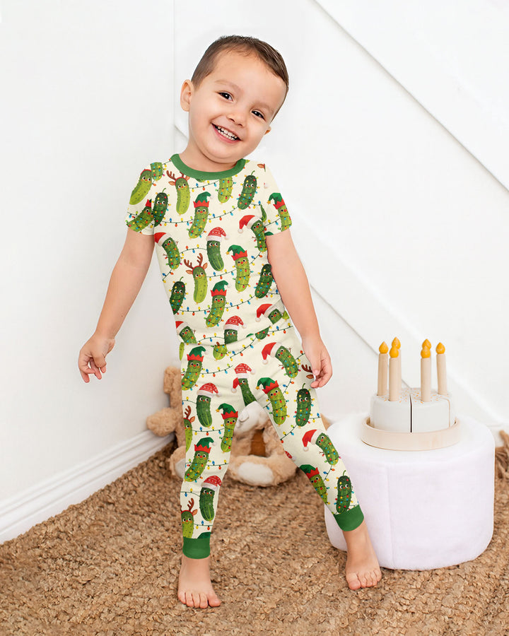 Cheerful Christmas Pickle Bamboo Two Piece Short Sleeve Pajama Set