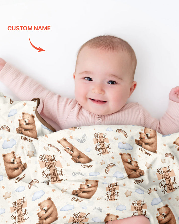 Custom Name Blessed By God Spoiled By Grandma Bamboo Blanket