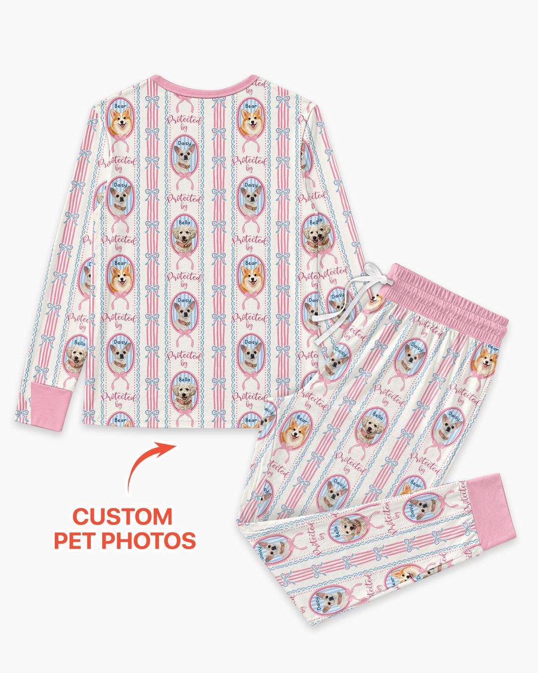 Custom Coquette Pet Photo Little Protector Bamboo Women Pajama Set