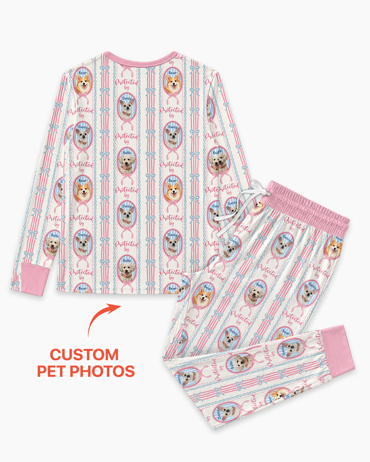 Custom Coquette Pet Photo Little Protector Bamboo Women Pajama Set