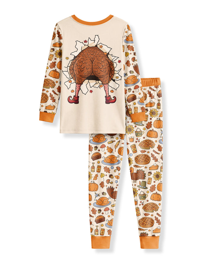 Funny Turkey on Thanksgiving Bamboo Two Piece Long Sleeve Pajama Set