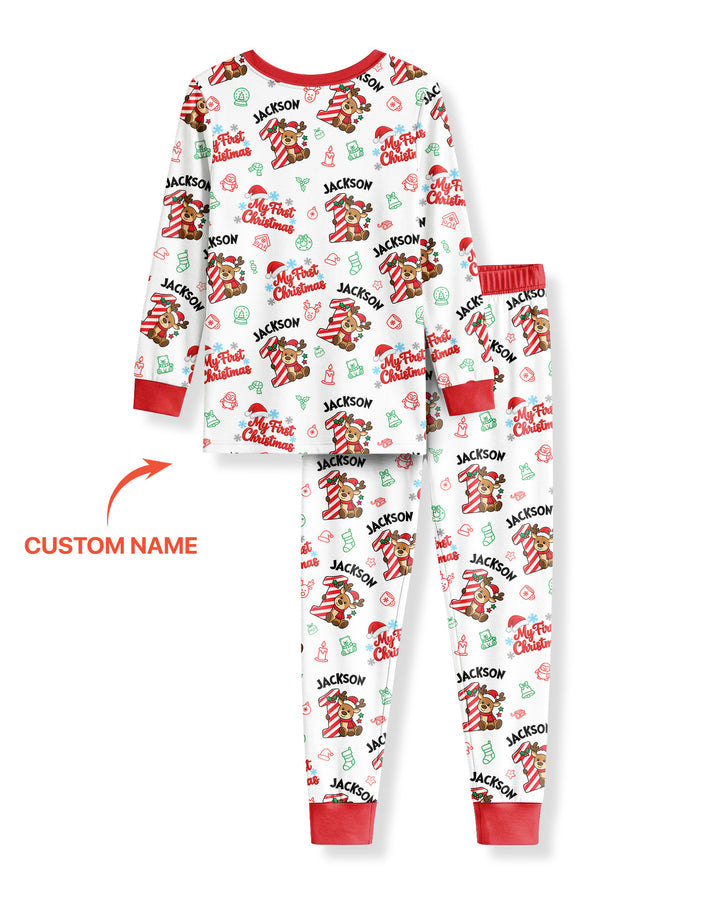 Custom Name My First Candy Cane Christmas Bamboo Two Piece Long Sleeve Pajama Set