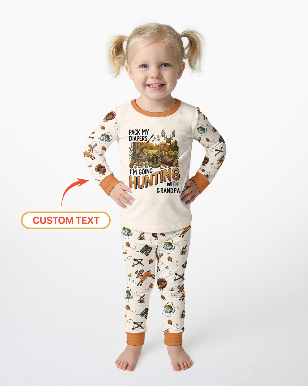 Personalized Pack My Diapers I'm Going Hunting Bamboo Two Piece Long Sleeve Pajama Set