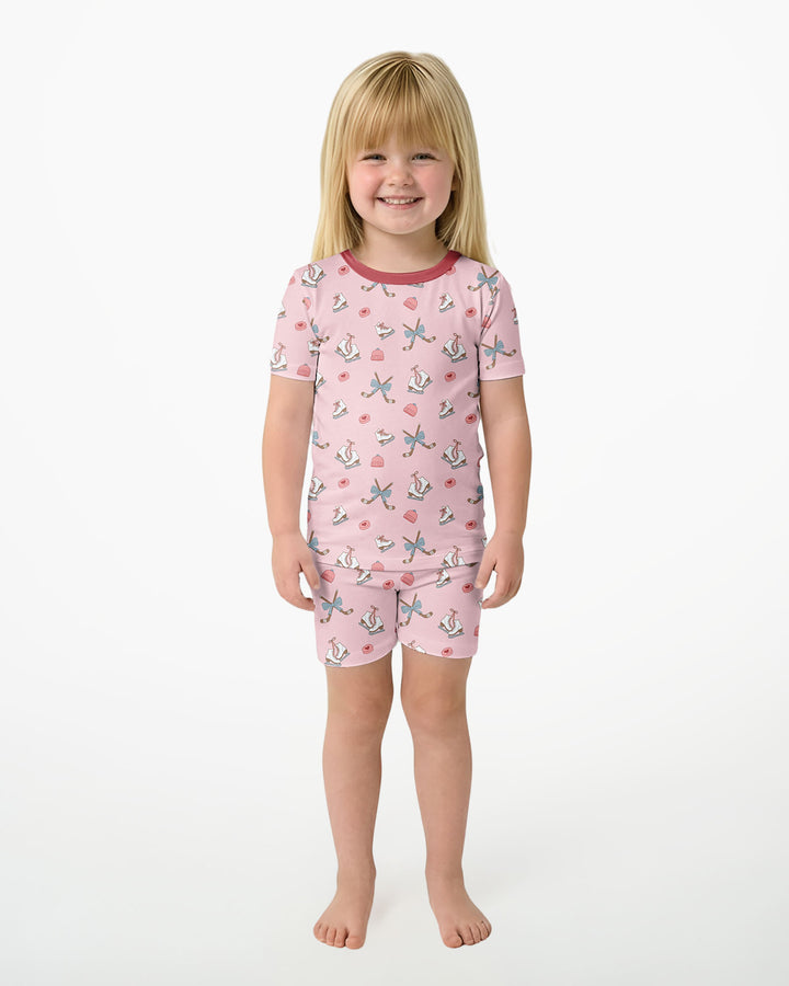 Girly Hockey Pink Bamboo Two Piece Short Sleeve Shorts Pajama Set