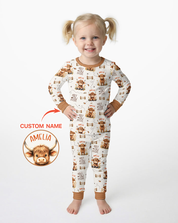 Holy Cow I'm Cute Personalized Bamboo Two Piece Long Sleeve Pajama Set
