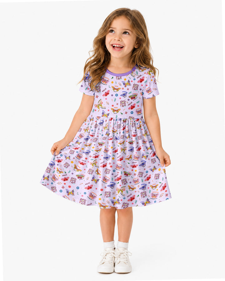 Custom Name God says I am Butterfly Bamboo Twirl Dress