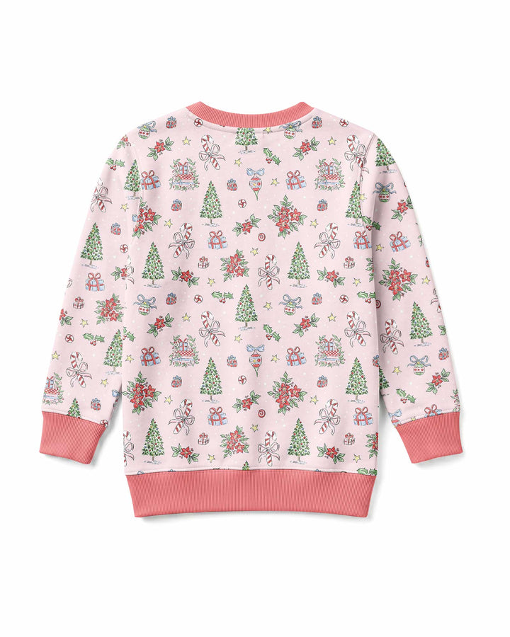 Watercolor Pink Christmas Holidays Christmas Tree Gifts Candy Cane Bamboo Crewneck Sweatshirt