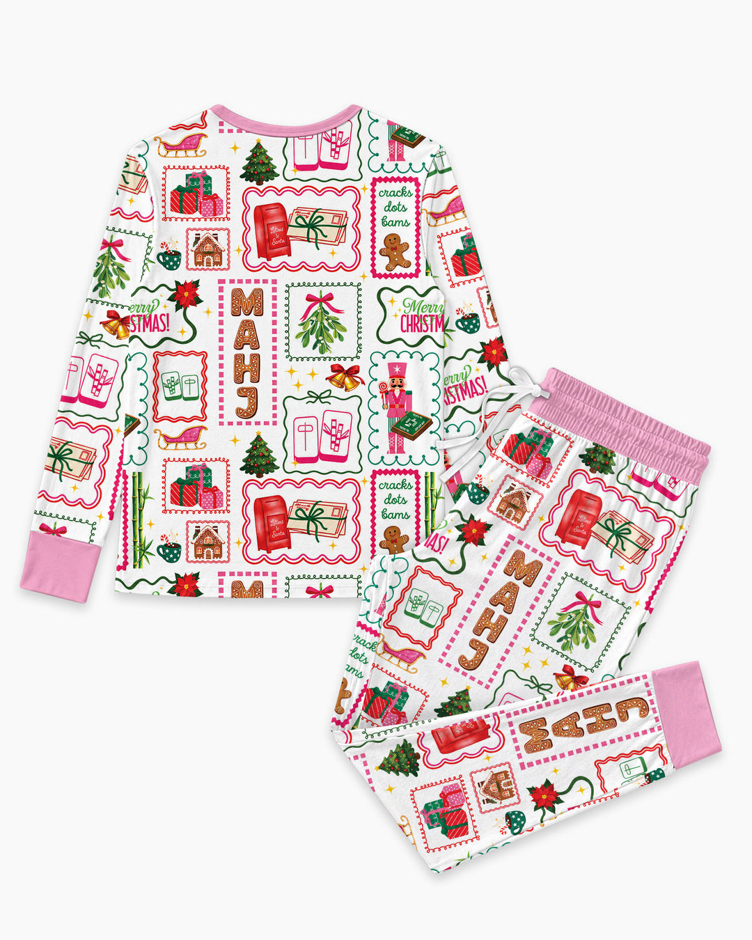 Preppy Christmas Mahjong Bamboo Women Pajama Set