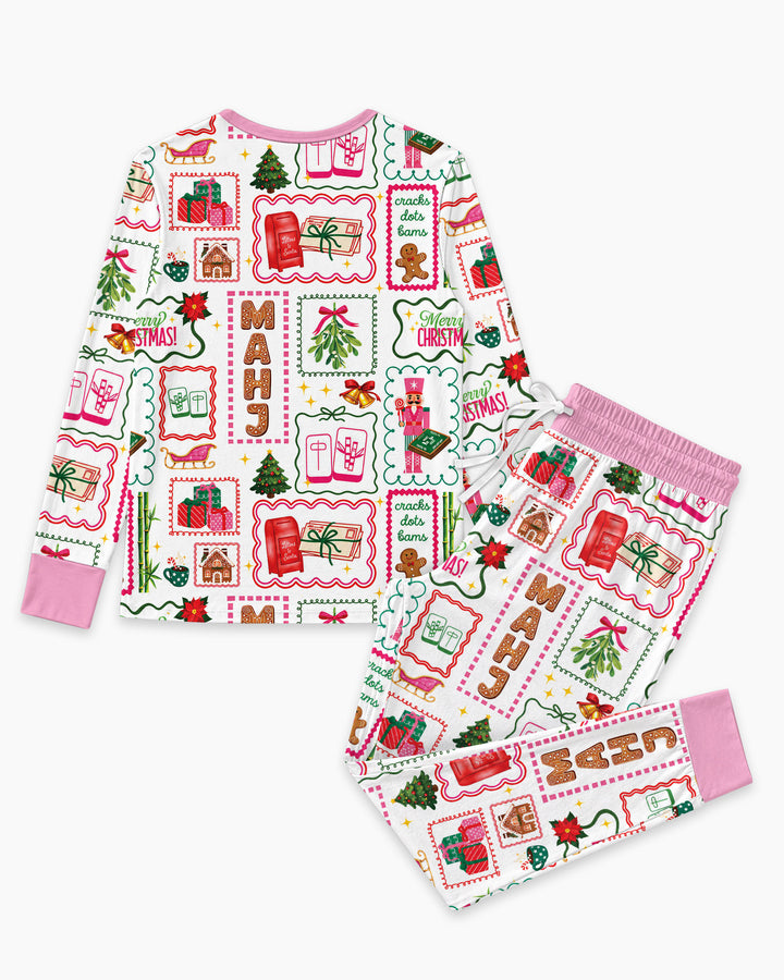 Preppy Christmas Mahjong Bamboo Women Pajama Set