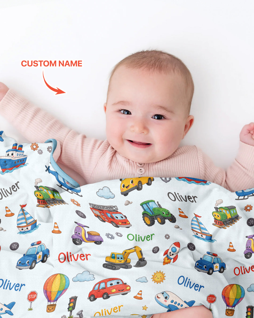 Custom Name Cute Transport Bamboo Blanket