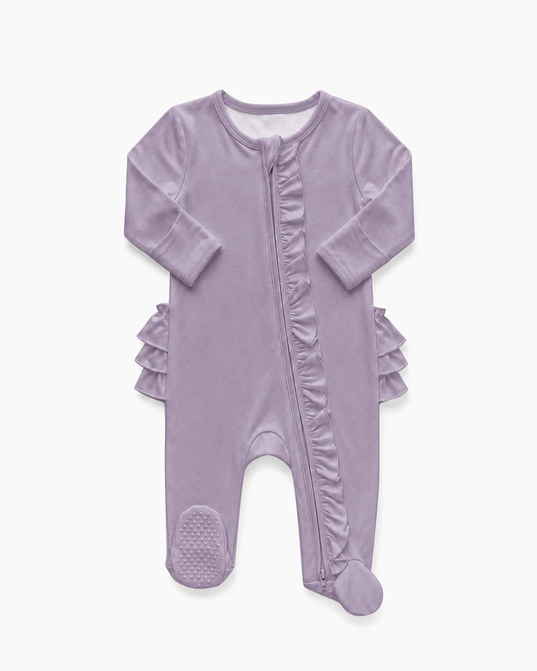 Solid Color Zipper Ruffle Footie