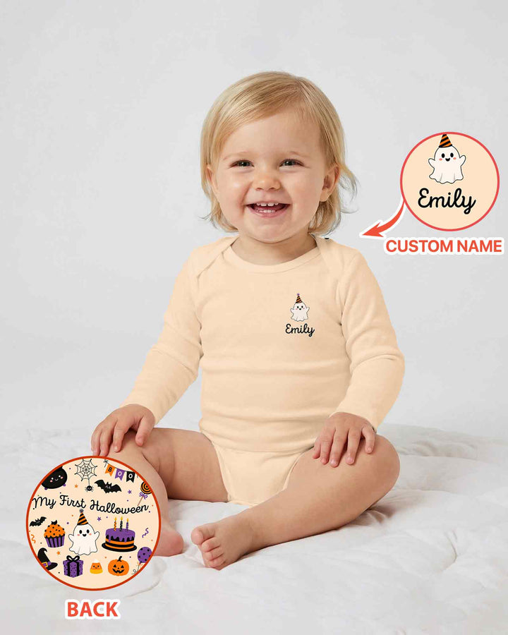 Personalized Baby Boo Ghost Pumpkin My First Halloween Bamboo Bodysuit