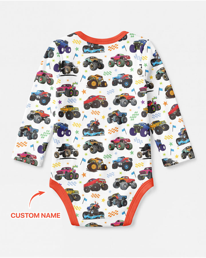 Monster Truck Birthday Boy Custom Name Bamboo Bodysuit