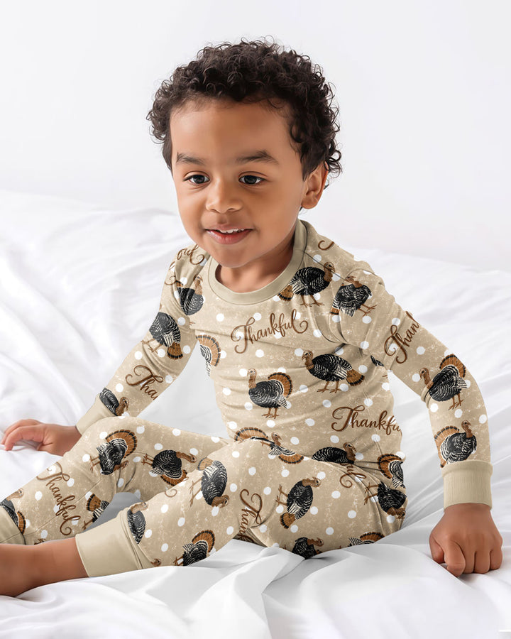 Turkey Thankful Bamboo Two Piece Long Sleeve Pajama Set