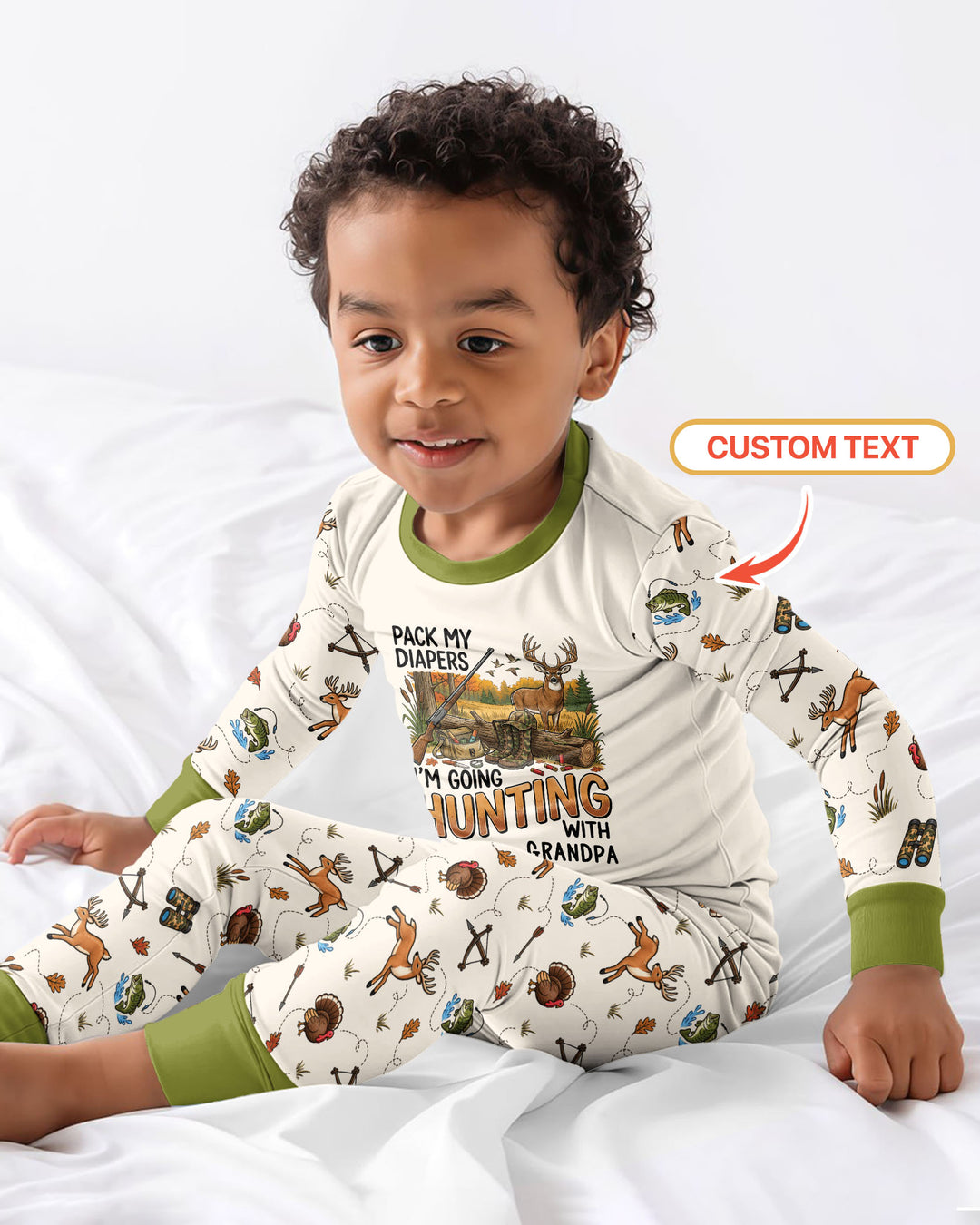 Personalized Pack My Diapers I'm Going Hunting Bamboo Two Piece Long Sleeve Pajama Set