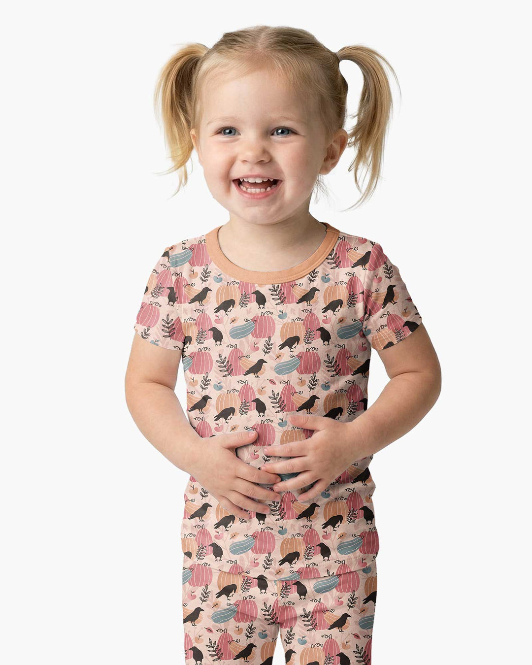 Pastel Pumpkin Patch Bamboo Two Piece Short Sleeve Pajama Set