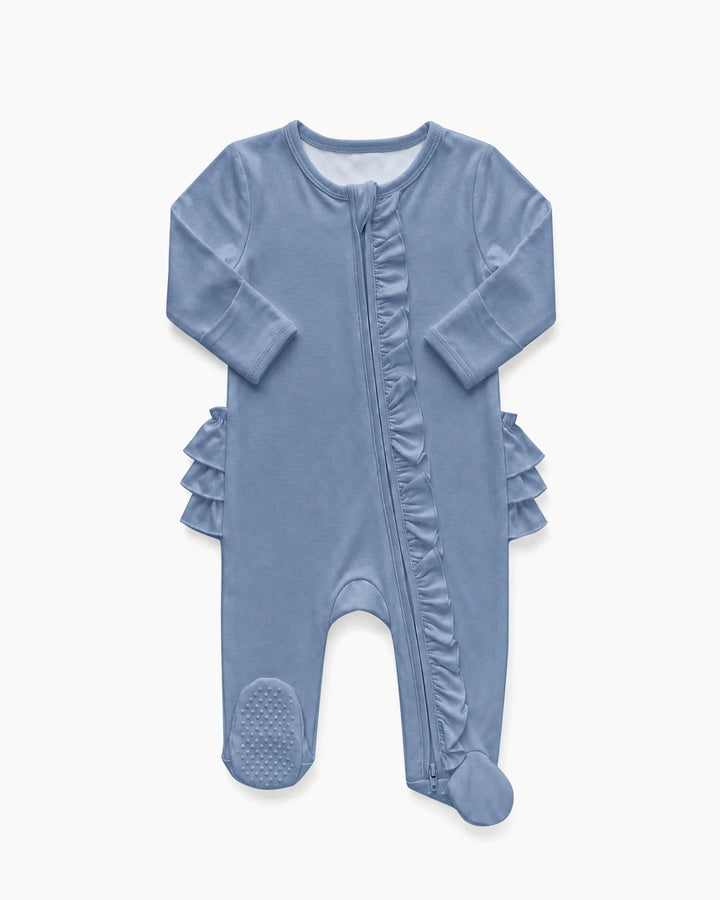 Solid Color Zipper Ruffle Footie