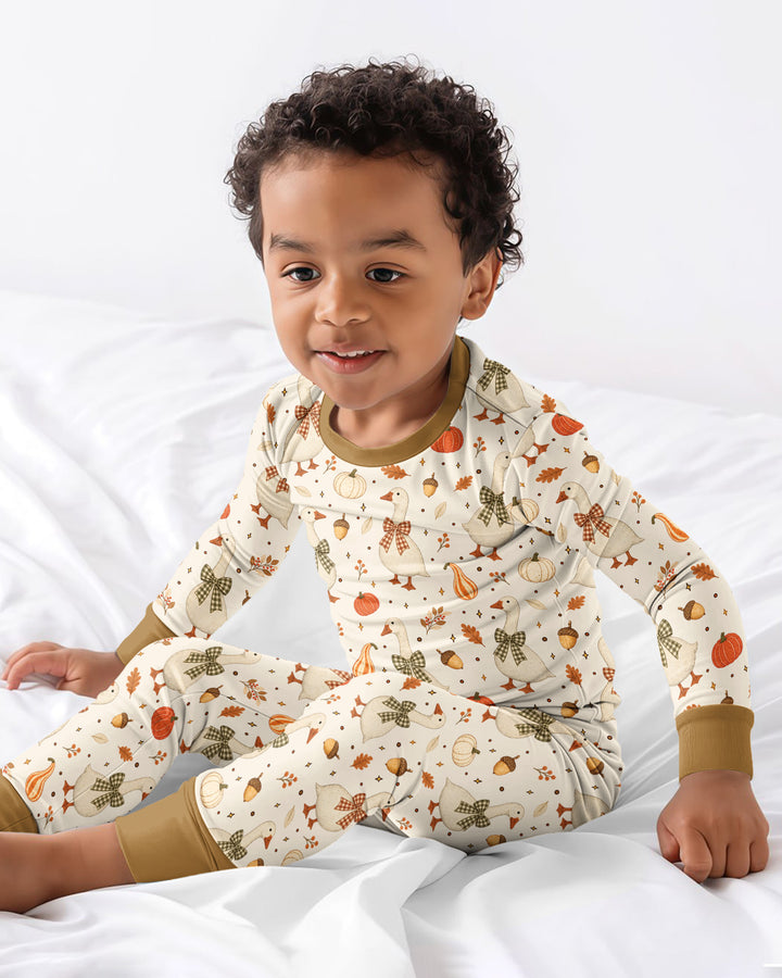 Vintage Fall Geese Bamboo Two Piece Long Sleeve Pajama Set