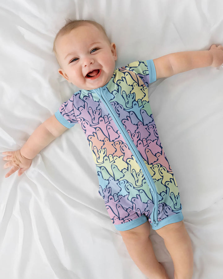 Pastel Rainbow Ghost Halloween Bamboo Shorty Zippy