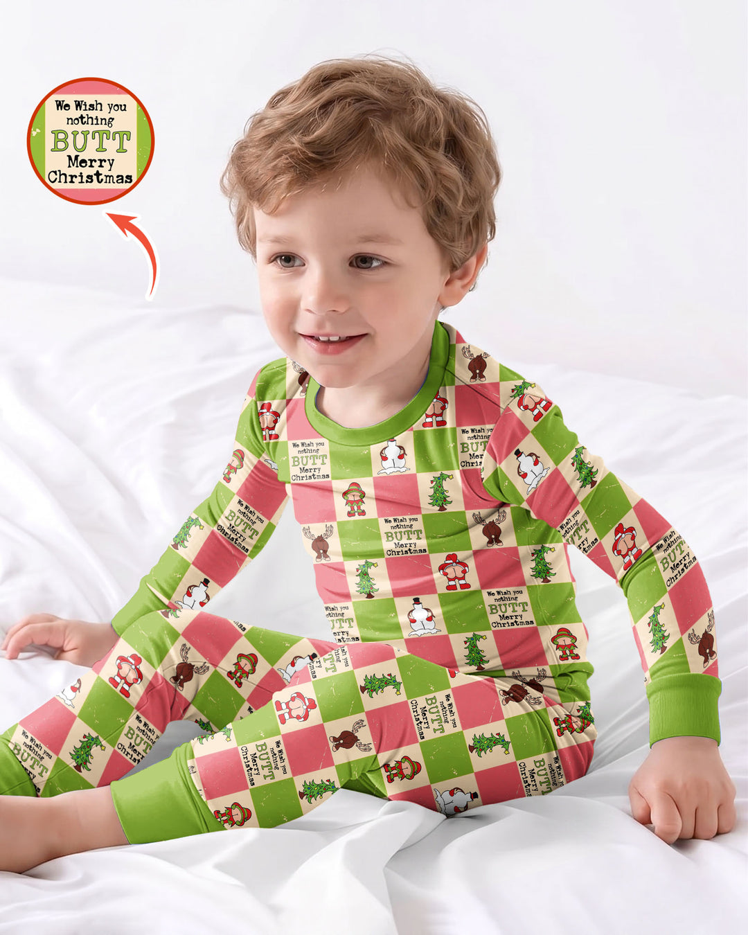 Nothing Butt Merry Christmas Checkerboard Bamboo Two Piece Long Sleeve Pajama Set