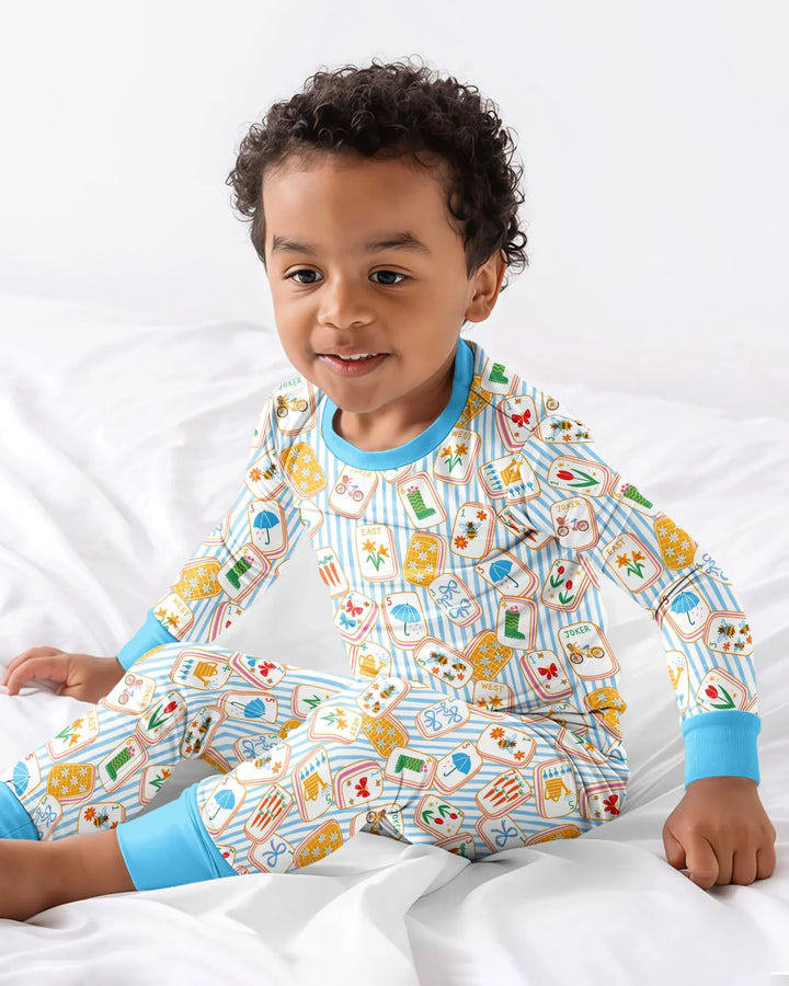 Mahjong Club Mommy & Me Matching Bamboo Two Piece Long Sleeve Pajama Set