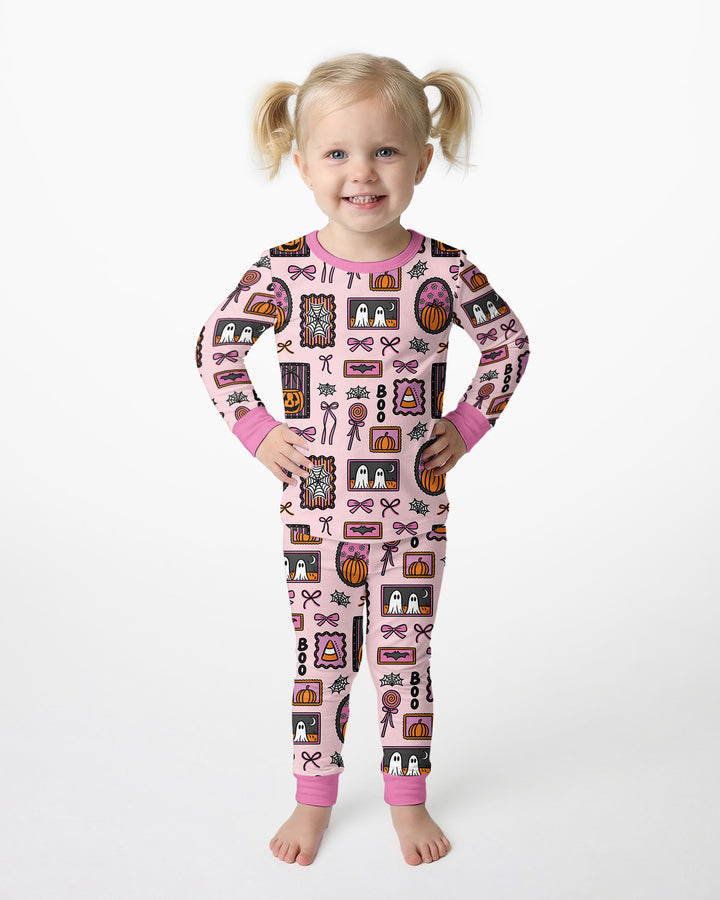Spooky Preppy Pink Bamboo Two Piece Long Sleeve Pajama Set