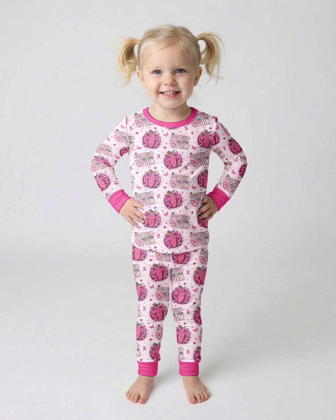 We Wear Pink Pumpkin Mommy & Me Matching Bamboo Two Piece Long Sleeve Pajama Set