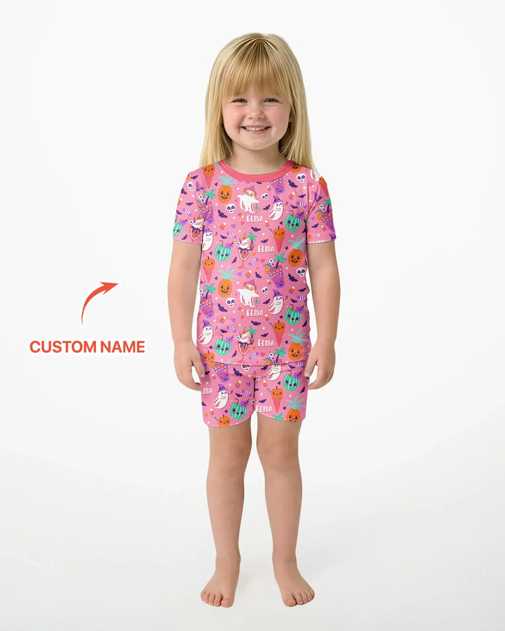 Summerween Doodles Bamboo Two Piece Short Sleeve Shorts Pajama Set