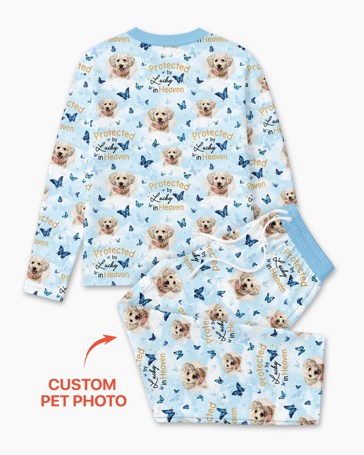 Custom Pet Photo Protected By Heaven Family Bamboo Men's Pajama Set