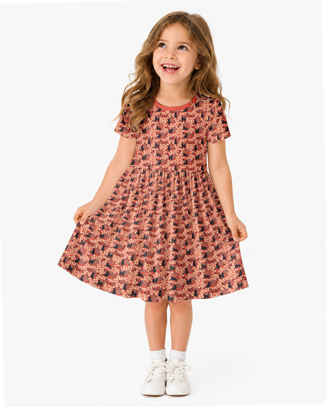 Black Cat Ditsy Bamboo Twirl Dress