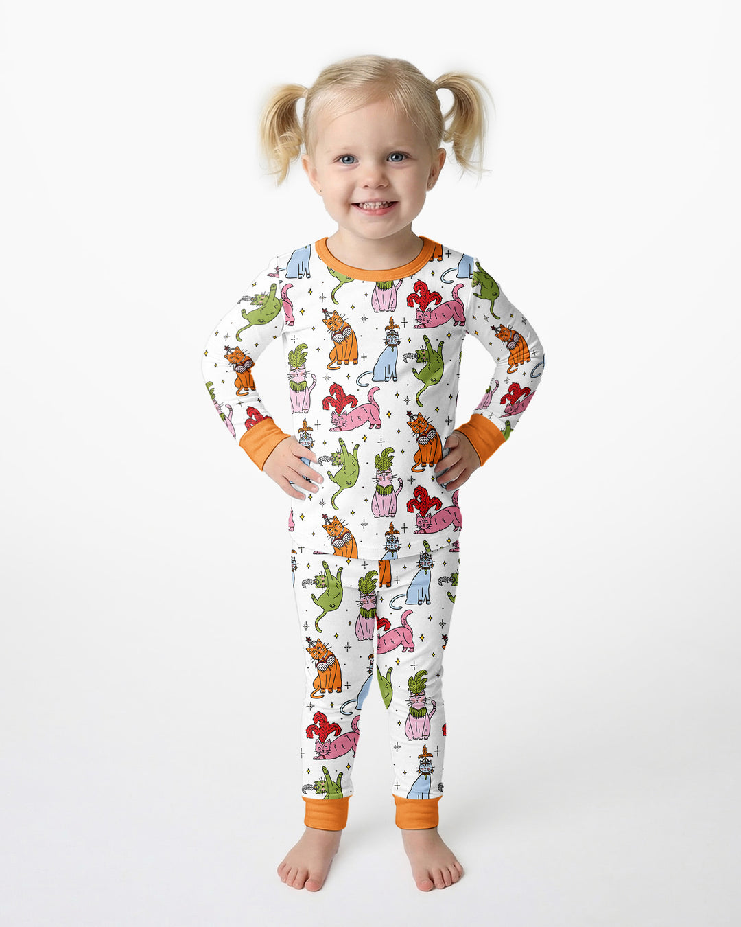 Whimsical Cats Bamboo Two Piece Long Sleeve Pajama Set