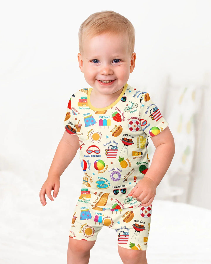 Schlafanzug-Set zweiteilig, kurze Ärmel, kurze Hose, Bambus