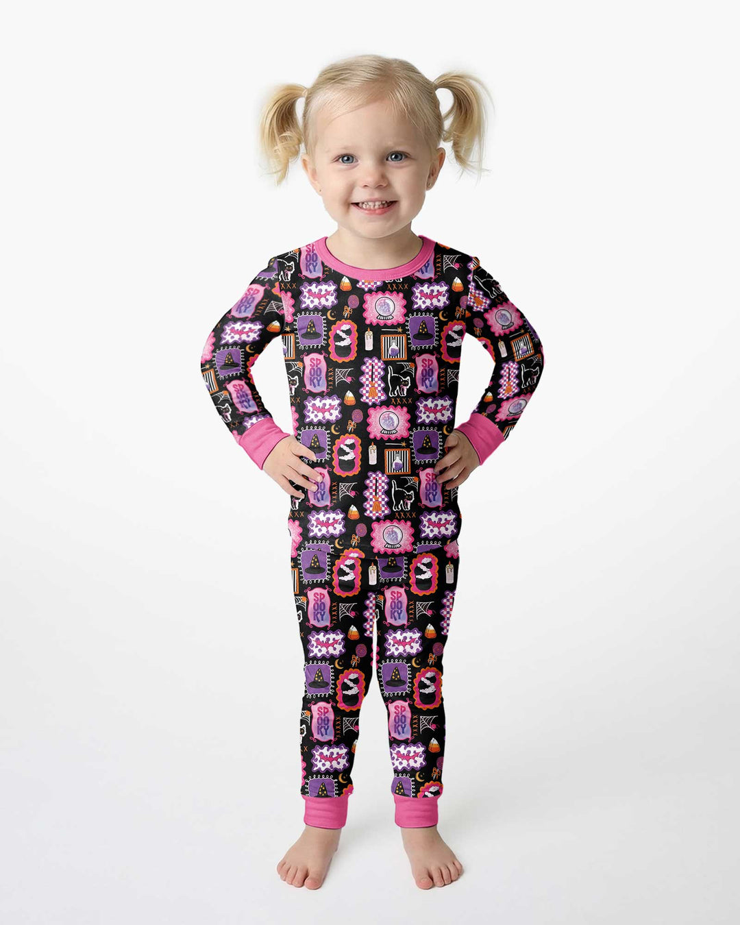 Pink Witchy Halloween Bamboo Two Piece Long Sleeve Pajama Set