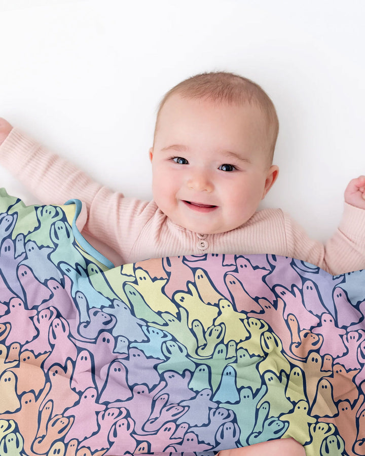 Pastel Rainbow Ghost Halloween Bamboo Blanket