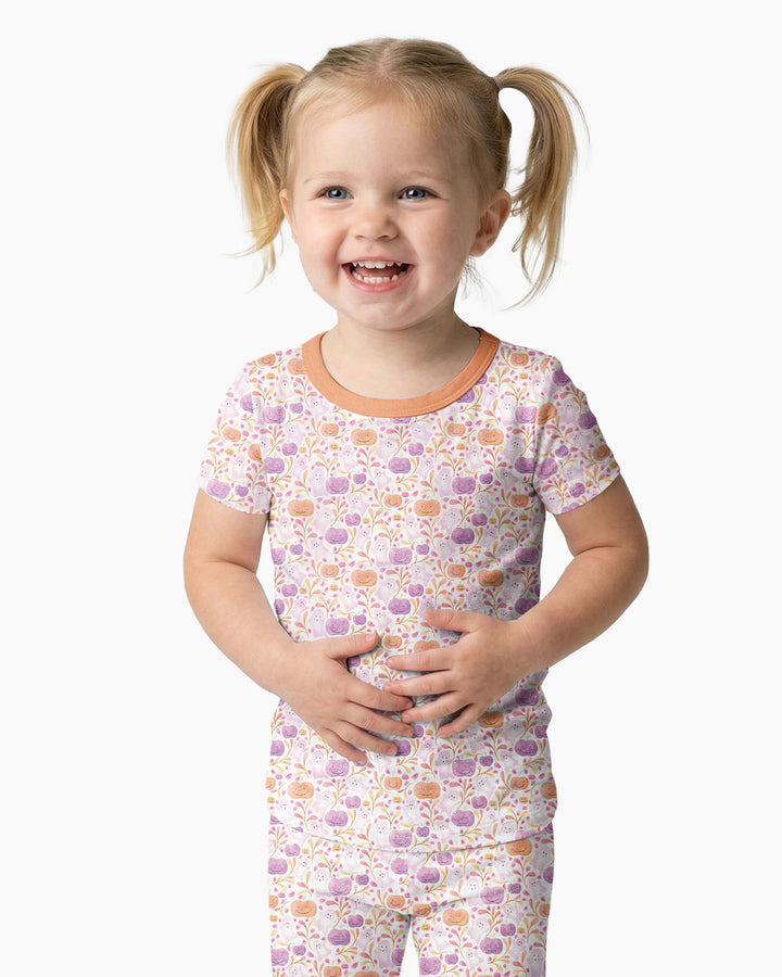 Pastel Pumpkins and Ghosts Bamboo Two Piece Short Sleeve Pajama Set