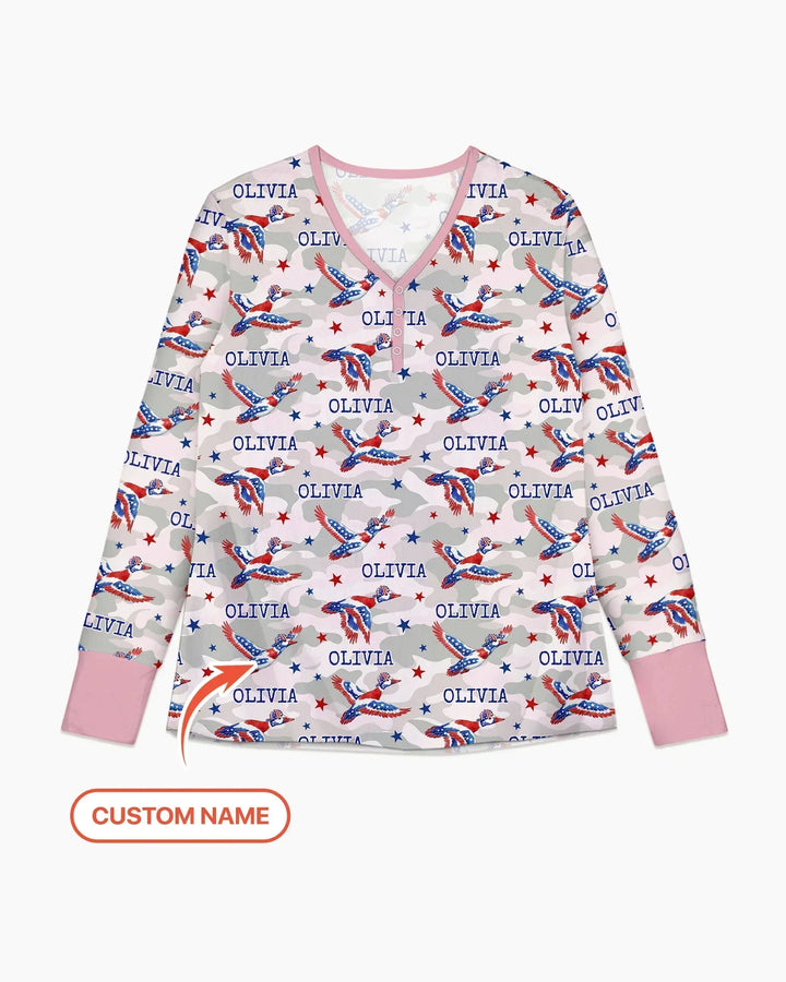 Custom Name America Mallard Duck Family Matching Bamboo Women Pajama Set