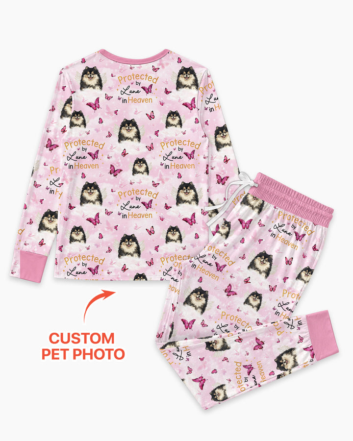 Custom Pet Photo Protected By Heaven Family Bamboo Women Pajama Set