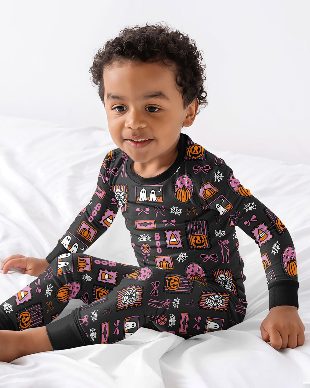 Spooky Preppy Pink Bamboo Two Piece Long Sleeve Pajama Set